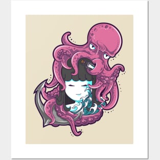 Little girl and octopus Posters and Art